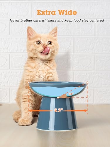 LoeJan Elevated Cat Food and Water Bowls Set, Extra Wide and Raised Ceramic Feeder, Anti-Vomit Whisker-Free Pressure Feeding Bowl for Kittens Adult Small Dogs (Deep Blue, Food Bowl) - color: Deep Blue, size: Single (Food Bowl)