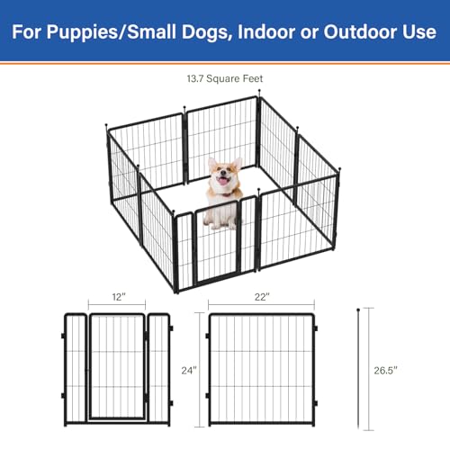 Dog Playpen 24 inch 8 Panels for Indoor & Outdoor Use – Heavy-Duty Metal Pet Fence with Ground Stakes, Rounded Ball Tops for Safety, Stable & Foldable Design, Easy to Assemble - size: 24inch, style: 8 Panels
