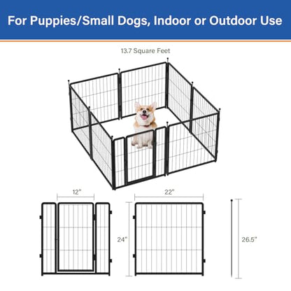 Dog Playpen 24 inch 8 Panels for Indoor & Outdoor Use – Heavy-Duty Metal Pet Fence with Ground Stakes, Rounded Ball Tops for Safety, Stable & Foldable Design, Easy to Assemble - size: 24inch, style: 8 Panels