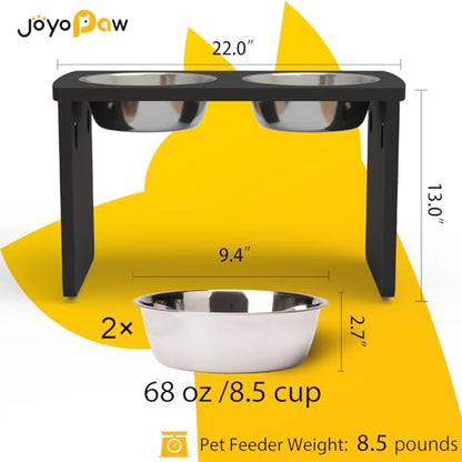 Elevated Dog Bowls, Bamboo Raised Dog Bowl for Large Dogs, with 2 Stainless Steel Bowls (13'' Tall-68oz Bowl, Black) - color: Black, size: X Large: 13'' Tall-68oz Bowl