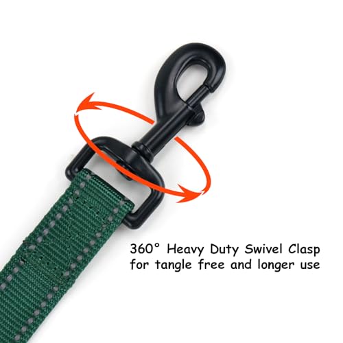 Wagtime Club Double Handle Dog Leash, 6ft Long Heavy Duty Dog Leash with Paded Traffic Handles for Extral Control and Training, Dual Handles Leads, Large Medium Small Dogs (Reflective Hunter Green) - color: Reflective Hunter Green