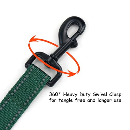 Wagtime Club Double Handle Dog Leash, 6ft Long Heavy Duty Dog Leash with Paded Traffic Handles for Extral Control and Training, Dual Handles Leads, Large Medium Small Dogs (Reflective Hunter Green) - color: Reflective Hunter Green