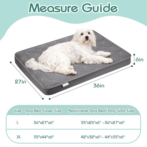 Waterproof Dog Bed Cover Replacement Washable 2 Pack, Soft & Noiseless Quilted Fitted Sheet with Elastic Band, Easy to Clean Dog Bed Sheets Pet Bed Liner for Dog/Cat - 36x27 Inch, Grey, Cover Only - size: 27"x36"- 2pack