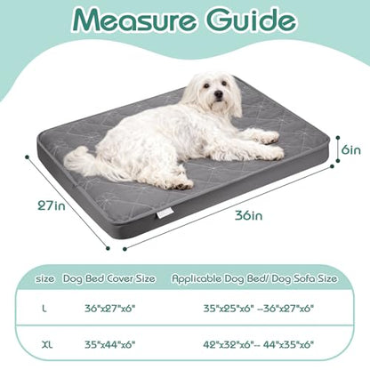 Waterproof Dog Bed Cover Replacement Washable, Ultra Soft & Noiseless Quilted Fitted Sheet with Elastic Band, Easy to Clean Dog Bed Sheets Pet Bed Liner for Dog/Cat - 36x27 Inch, Grey, Cover Only - size: 27"x36"