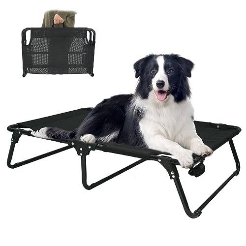Outdoor Elevated Dog Bed Cooling Raised Dog Cots Black Pet Beds with Breathable Mesh Folding Large Pet Hammock Bed Multiple Sizes for Small Meduim Large Dogs - size: Medium