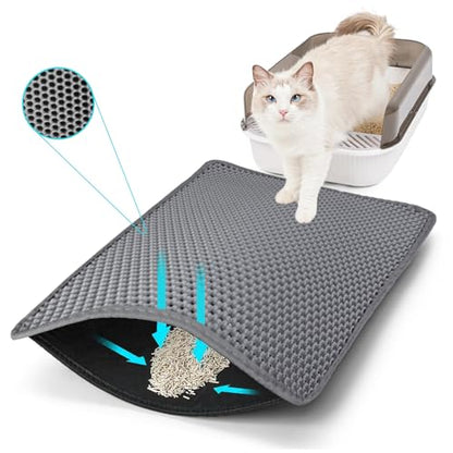 Cat Litter Mat, Kitty Litter Collector, Double Layered Honeycomb Design Waterproof, Anti Urine, Anti Slip, Easy to Clean, Limit Garbage (35"x24", Grey) - color: Gray, size: 24" x 35"