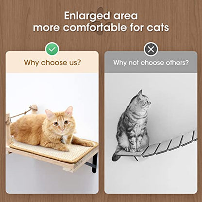 A.FATI Wall-Mounted Cat Roped Bridge Long for Indoor Cats, Cat Wall Shelves for Sleeping, Playing, Climbing, Wooden Cats Bed and Perches with Sisal Scratch Mat