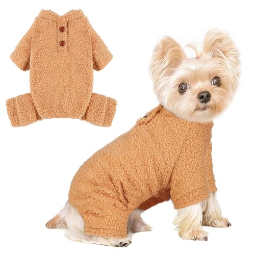 Dog Sweaters for Small Dogs Winter Dog Pajamas Sized Dogs Boy Girl Fleece Pet Clothes Puppy Outfit 4 Legs Jumpsuits for Chihuahua Yorkie Cat Apparel (Khaki, XX-Small) - color: Khaki, size: XX-Small (Chest 11in )