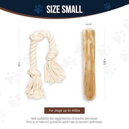 Coffee Wood Dog Chews 7.5" & Dog Rope Toys 100% Natural for Teething, Stress Relief, Dental Health, Organic Toys - Size S - size: Small