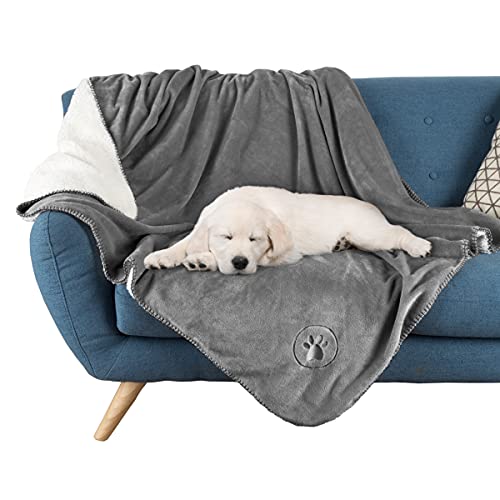 Waterproof Pet Blanket - 50x60-Inch Reversible Sherpa Fleece Throw Protects Couches, Cars, and Beds from Spills, Stains, and Fur by PETMAKER (Gray) - color: Gray, size: Small