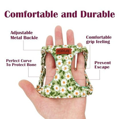 No Pull Dog Harness Adjustable Small Dog Harness and Leash Set, Lightweight and Soft, Green Daisy, XS - color: Green Daisy, size: XS