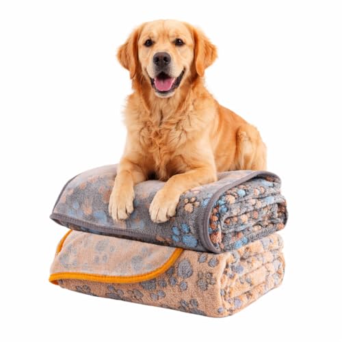 Dog Blanket 2 Pack Soft Flannel Pet Blanket for Dogs & Cats, Cozy Puppy Blanket for Couch Bed Crate, Washable Paw Print Throw 50x60 Inch Grey & Brown - color: Grey&brown-paw, size: 60*50 inch (Pack of 2)