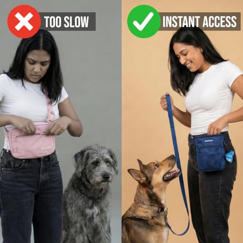 Dog Treat Pouch for Training – Magnetic Dog Treat Bag with Belt Clip & Poop Bag Dispenser – Hands Free Carry Pouch with Auto-Close Access & Shoulder Strap – Durable Pet Gear – Navy Blue - color: Navy Blue