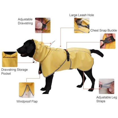 Large Dog Raincoat Waterproof - Adjustable Dog Poncho Raincoat Lightweight Rain Jacket with Soft Lining for Medium Large Dog Yellow (Large) - size: Large