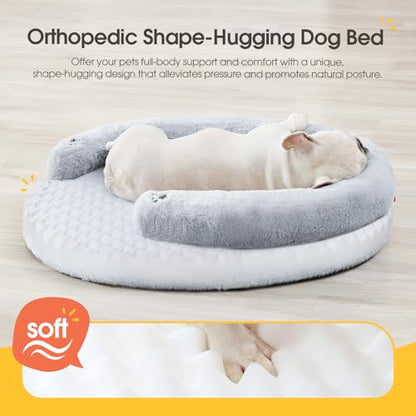 BurgeonNest Orthopedic Dog Bed for Large Dogs, Waterproof Soft Medium Pet Couch Bolster Bed with Pillow, Removable Washable Cover, Non-Slip Bottom, Egg-Crate Foam, Grey - size: 35.0"L x 25.0"W x 6.5"TH