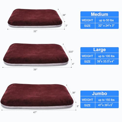 Super Soft Large Dog Bed, 39 Inches Orthopedic Foam Pet Beds with Anti Slip Bottom, Dog Sleeping Mattress with Removable and Washable Cover, Burgundy L,39'' X 33.5'' X 3.7'' - color: Burgundy, size: 39.0"L x 33.5"W x 4.0"Th