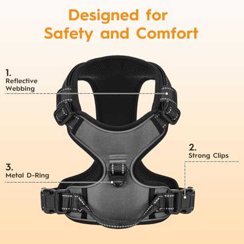 No Pull Dog Harness, No Chock Reflective Adjustable Soft Padded Pet Vest with Easy Control Handle, Easy Wearing with Stylish, Reinforced Knot, 2 Buckles - color: Gray, size: X-Small