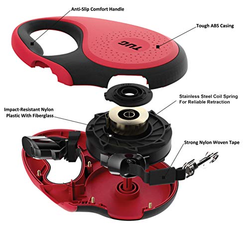 TUG 360° Tangle-Free Retractable Dog Leash with Anti-Slip Handle | 16 ft Strong Nylon Tape | One-Handed Brake, Pause, Lock (Large, Red) - color: Red, size: Large