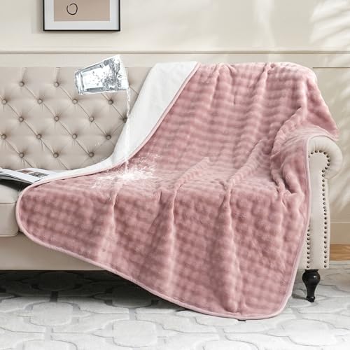 Waterproof Blanket for Bed Couch Sofa Car, Soft Leakproof Dog Blanket with 3D Bubble Pattern, Reversible Water Proof Pet Blankets for Dogs Cats Puppies (60"x80", Dusty Pink) - color: Dusty Pink, size: 60x80 inches