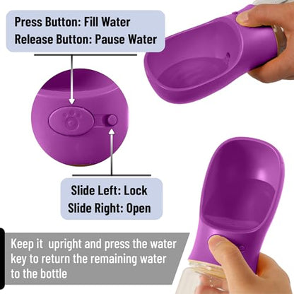 Mr. Pen- Portable Dog Water Bottle, 19 oz, Large, Leak Proof Puppy Water Dispenser with Drinking Feeder for Pets, Outdoor Walking, Hiking, Travel, Not Dishwasher Safe - color: Purple