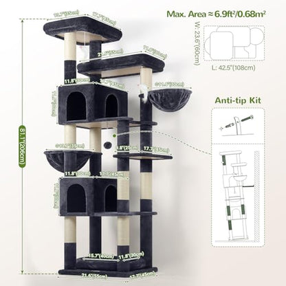 Globlazer Heavy Duty Cat Tree, 81 inch Extra Large Cat Tree for Indoor Cats Large Adult, Sturdy Cat Tower with 8 Scratching Post, 2 Cat Condos, 2 Platform, S81C, Dark Grey - color: Dark Grey