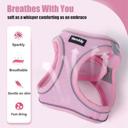 Sparkly Dog Harness Small Sized and Leash Set for Small Dogs Cats,Pink XS Puppy Harness, Step in Soft Dog Reflective Vest, Breathable Mesh Pet Harness. (Pink, XS) - color: Pink, size: XS