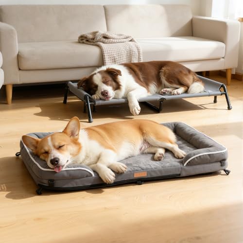 Cooling Elevated Dog Bed for Large Dogs, Portable Indoor & Outdoor Raised Dog Bed with Breathable Mesh,Pet Hammock Cots with Removable Dog Beds - size: 38.8"L x 29.9"W x 10.2"Th
