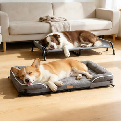 Cooling Elevated Dog Bed for Large Dogs, Portable Indoor & Outdoor Raised Dog Bed with Breathable Mesh,Pet Hammock Cots with Removable Dog Beds - size: 38.8"L x 29.9"W x 10.2"Th
