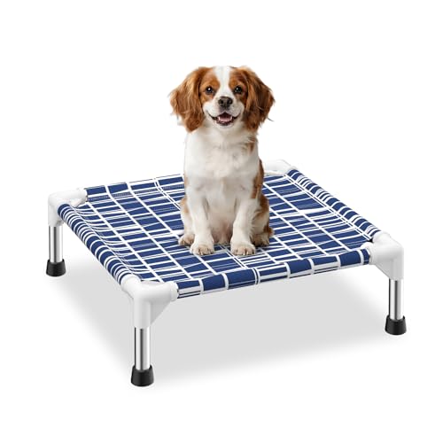 Elevated Dog Bed - Soft Comfortable Fabric, Easy to Clean, Stainless Steel Frame, Raised Design for Air Circulation, Durable Pet Cot for Small Dogs, Breathable & Stable Puppy Bed - size: S