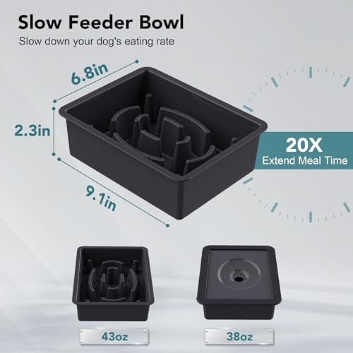 UPSKY 2-in-1 Elevated Dog Bowls Slow Feeder, 4 Height Adjustable Raised Bowls Stand, No Spill Dog Water Bowls, Anti-Slip Food and Water Bowl for Small Medium Dogs(Not Include Stainless Steel Bowl) - color: no