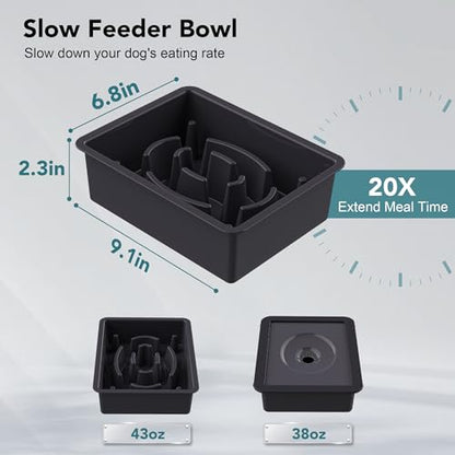 UPSKY 2-in-1 Elevated Dog Bowls Slow Feeder, 4 Height Adjustable Raised Bowls Stand, No Spill Dog Water Bowls, Anti-Slip Food and Water Bowl for Small Medium Dogs(Not Include Stainless Steel Bowl) - color: no