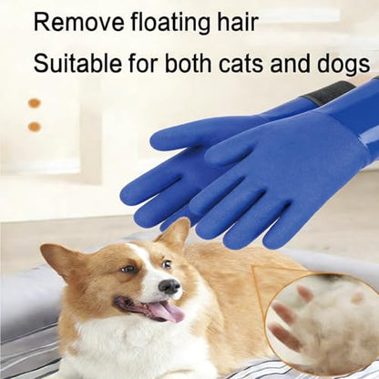YOFANG 27.2" Pet Grooming Bathing Gloves,Extra Long Waterproof Rubber Washing Gloves for Dogs & Cats,Anti-Bite Anti-Scratch Hair Removal Cat Bath Gloves with 3000+ Massage Particles,Blue/Green ﻿ - color: Blue and Green