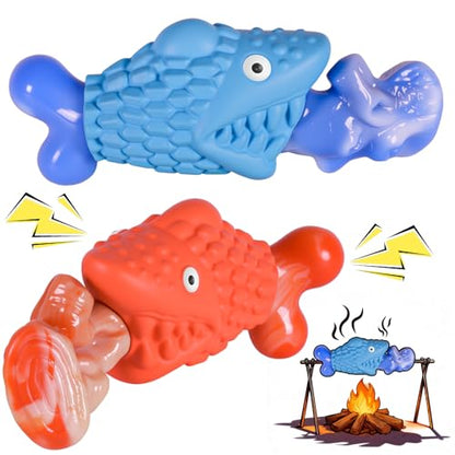 Kseroo Tough Dog Toys for Aggressive Chewers: 2 Pack Indestructible Dog Toys to Keep Them Busy, Tough Chew Toys for Large Dogs, Nylon & Rubber Dog Chew Bones, Squeaky Dog Toy for Large Breed - color: Blue&Red Fish