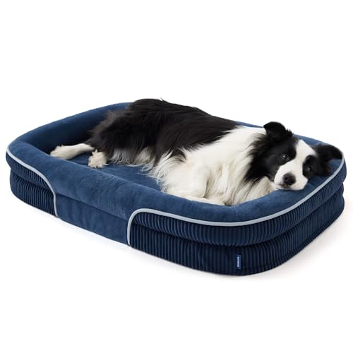 Bedsure XL Orthopedic Dog Beds Large Sized Dog - 360° Oval Bolster Large Dogs Bed for Senior Dogs with Waterproof Washable Cover, Extra Large Pet Sofa Couch with Ultra-Soft Fleece, Navy Blue, 42" - color: Navy Blue, size: 42"lx30"wx7"th
