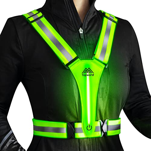 LED Reflective Vest Safety Gear, Light Up Vest for Night Walking Cycling, High Visibility Running Vest with Reflective Strips - color: Green