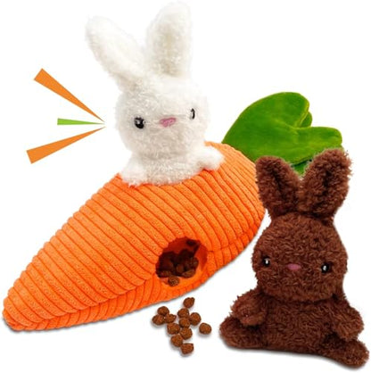 Easter Dog Toys, Carrot Hide and Seek with 2 Squeaky Bunny Small and Plush Dog Puzzle Toys, Easter Squeaky Gifts for Small and Medium Dogs - style: B-Easter Carrot