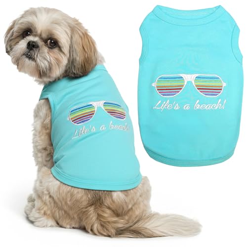 Parisian Pet Beach Dog Shirt – 100% Cotton Shirts for Medium Dogs – Sleeveless Pet Vest – Lightweight and Breathable Dogs Apparel – Cute Summer Dog Clothes - Stretchy T Shirts for Pets - size: Medium