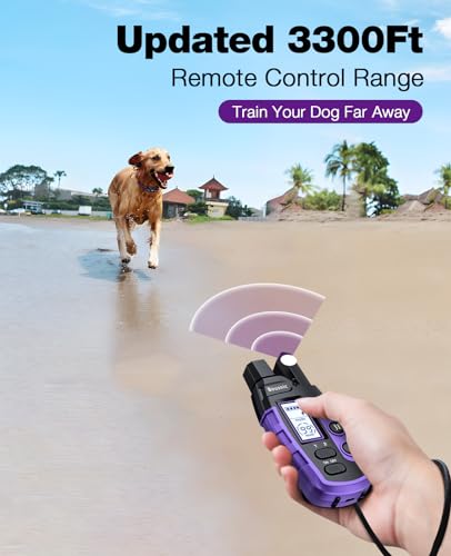 Bousnic Dog Shock Collar - 3300Ft Training Collar with Remote for 5-120lbs Small Medium Large Dogs Rechargeable Waterproof e Collar with Beep (1-8), Shake(1-16), Safe Shock(1-99) Modes (Lightpurple) - color: Purple