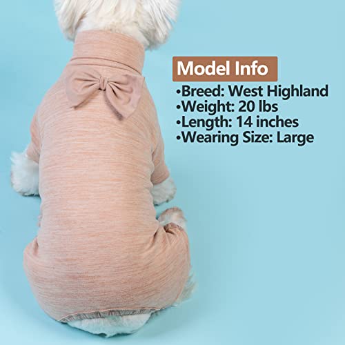 KYEESE Pajamas for Small Dogs - Turtleneck Stretchy Pjs Sweater, Super Soft Warm Material Coats With Bowtie, Onesie Cold Weather Coat, Khaki, S - color: 09# Khaki, size: Small (6-10lbs)