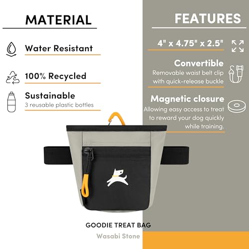OllyDog Goodie Treat Bag, Dog Treat Pouch, Waist Belt Clip for Hands-Free Training, Magnetic Closure, Dog Training and Behavior Aids, Three Ways to Wear (Wasabi Stone) - color: Wasabi Stone