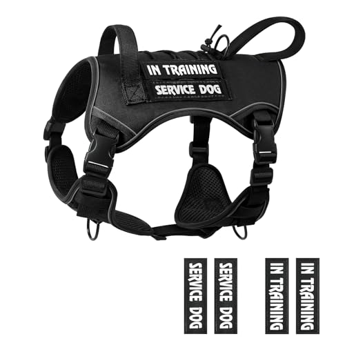 Tactical Dog Harness for Medium Large Size, No Pull Service Dog Vest with Molle System and Control Handle Heavy Duty Pet Vest with 4 Patches, Reflective Adjustable Harness for Walking Training - color: Black, size: M