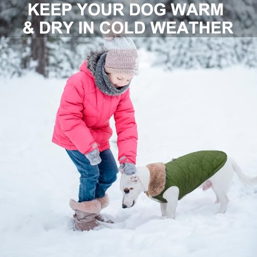 BEAUTYZOO Winter Dog Coat with Harness Built in, Warm Dog Puffer Jacket Vest Padded Fleece Cold Weather Coats Windproof Waterproof Snow Jackets Clothes for Small Medium Puppy, Green M - color: Army Green, size: M (Back: 15",Chest: 21")