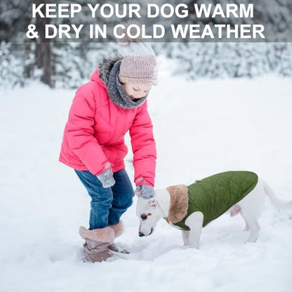 BEAUTYZOO Winter Dog Coat with Harness Built in, Warm Dog Puffer Jacket Vest Padded Fleece Cold Weather Coats Windproof Waterproof Snow Jackets Clothes for Small Medium Puppy, Green S - color: Army Green, size: S (Back: 12",Chest: 18")