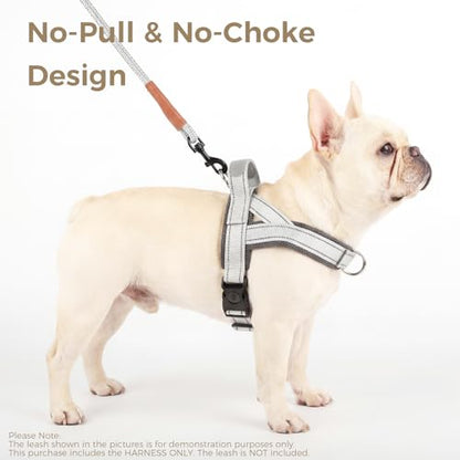 No Pull Dog Harness with Handle, French Bulldog Adjustable Reflective Dog Vest, Breathable Air Mesh Padded Pet Harness with Front Leash Clip for Small Medium Dogs, Light Grey, L - color: Light Grey, size: Large
