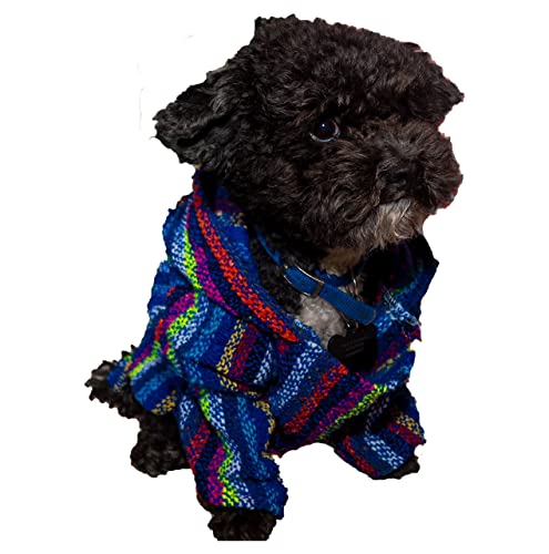 Mexican Dog Poncho Doggo Hoodie Baja Ponchos Blanket for Dogs Costume Pup Crew Pajamas Chihuahua Sweater Clothes from Small, Medium to Big Dog Made in Mexico with Recycled Fabric (3, Blue) - color: Blue, size: 3