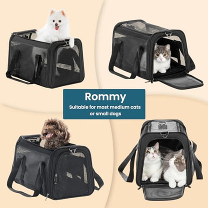 Airline Approved Cat Carrier, Soft-Sided Collapsible Pet Carrier for Travel, 3 Carrying Ways, Lightweight and Ventilation on 5 Sides, Escape Proof, with Soft Fleece Pad - color: Z-Black, size: Medium
