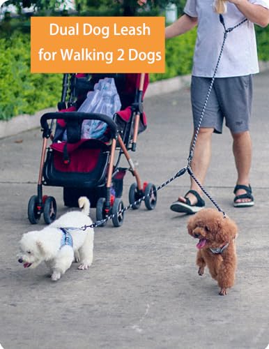Double Dog Leash 2 Way Coupler Anti Chew Dog Leash Extension Splitter Lead for 2 Small Dogs Walking (60cm)