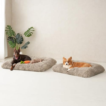 EHEYCIGA Fluffy Dog Crate Bed for Small Dogs, Plush Faux Fur Crate Pad, Calming Anti Anxiety Small Dog Bed, Washable Soft Warm Mat with Non-Slip Bottom, Taupe - color: Taupe, size: 23.6 x 17.5
