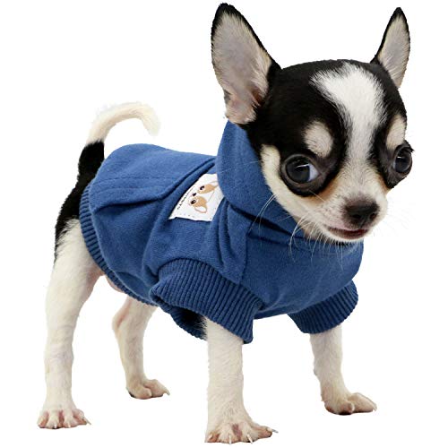 LOPHIPETS Dog Cotton Hoodies Sweatshirts for Small Dogs Chihuahua Puppy Clothes Cold Weather Coat-Navy/XS - color: Navy, size: X-Small for 1.2-2.2 lbs