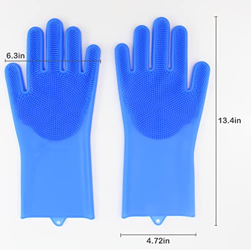 Pet Grooming Gloves, Dog Washing Gloves with High-Density Teeth, Heat Resistant Silicone Dog Bath Scrubber with Enhanced Five Finger Design, Bathing and Massaging for Dogs and Cats - color: Blue